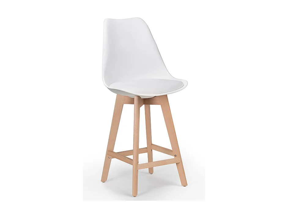 Tabouret nordique coussin simili cuir blanc et pieds hêtre clair Tula 67cm