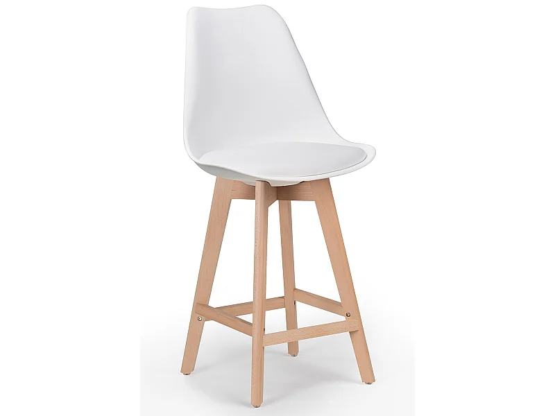 Tabouret nordique coussin simili cuir blanc et pieds hêtre clair Tula 67cm