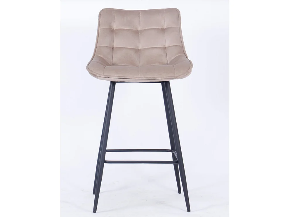 Trona acolchada de terciopelo beige Louva y patas de acero negro - Juego de 2