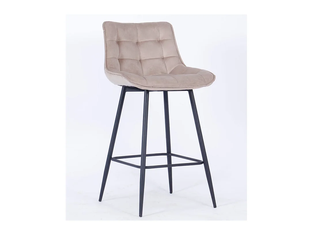 Chaise haute capitonnée velours beige et pieds acier noir Louva - Lot de 2