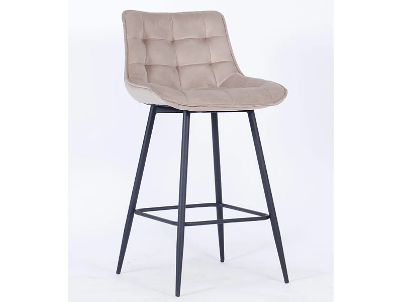 Chaise haute capitonnée velours beige et pieds acier noir Louva - Lot de 2