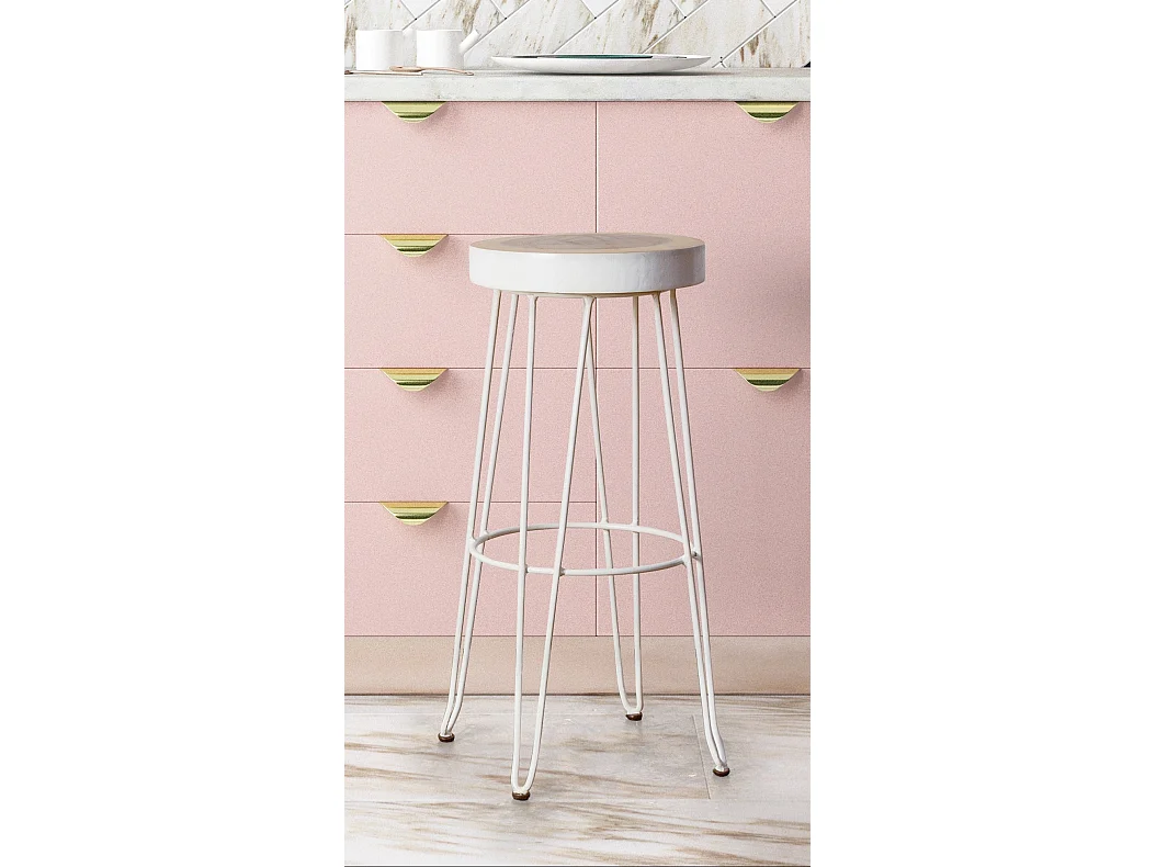 Tabouret de bar bois mungur et acier blanc Mel - Lot de 2