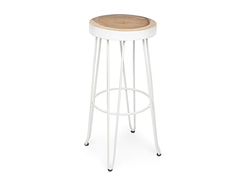 Tabouret de bar bois mungur et acier blanc Mel - Lot de 2