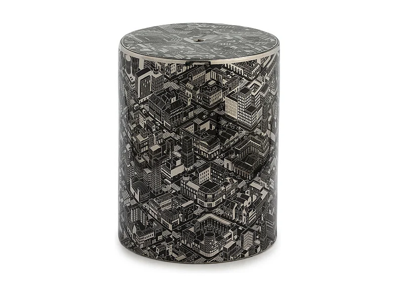 Tabouret bas rond céramique noir et argent imprimé