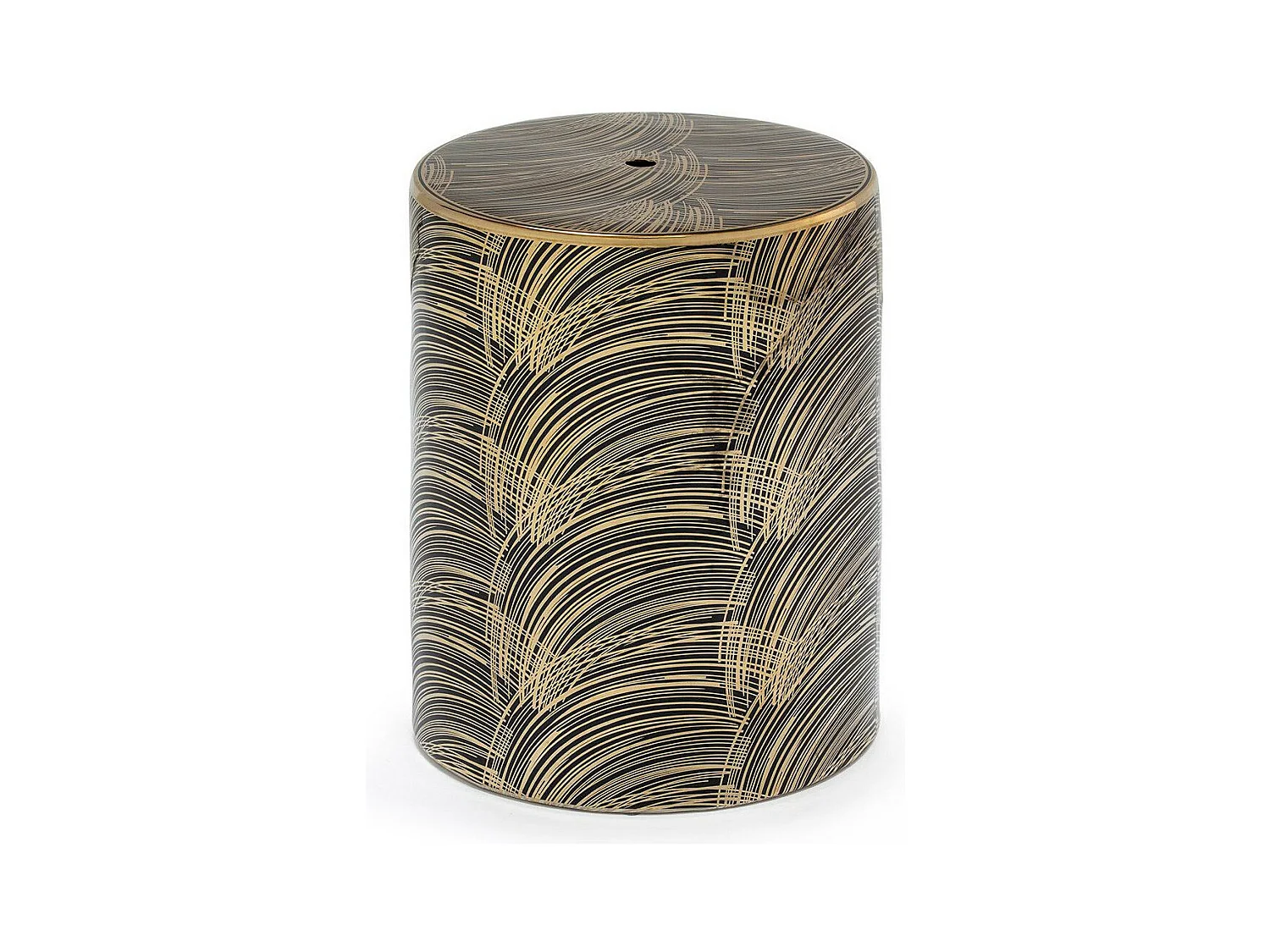 Tabouret bas rond céramique noir et doré