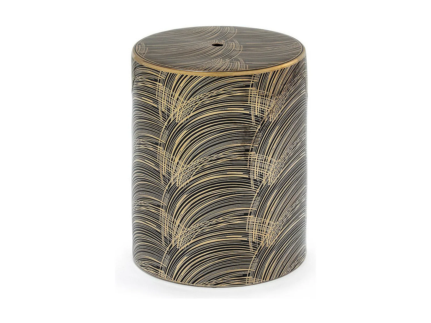 Tabouret bas rond céramique noir et doré