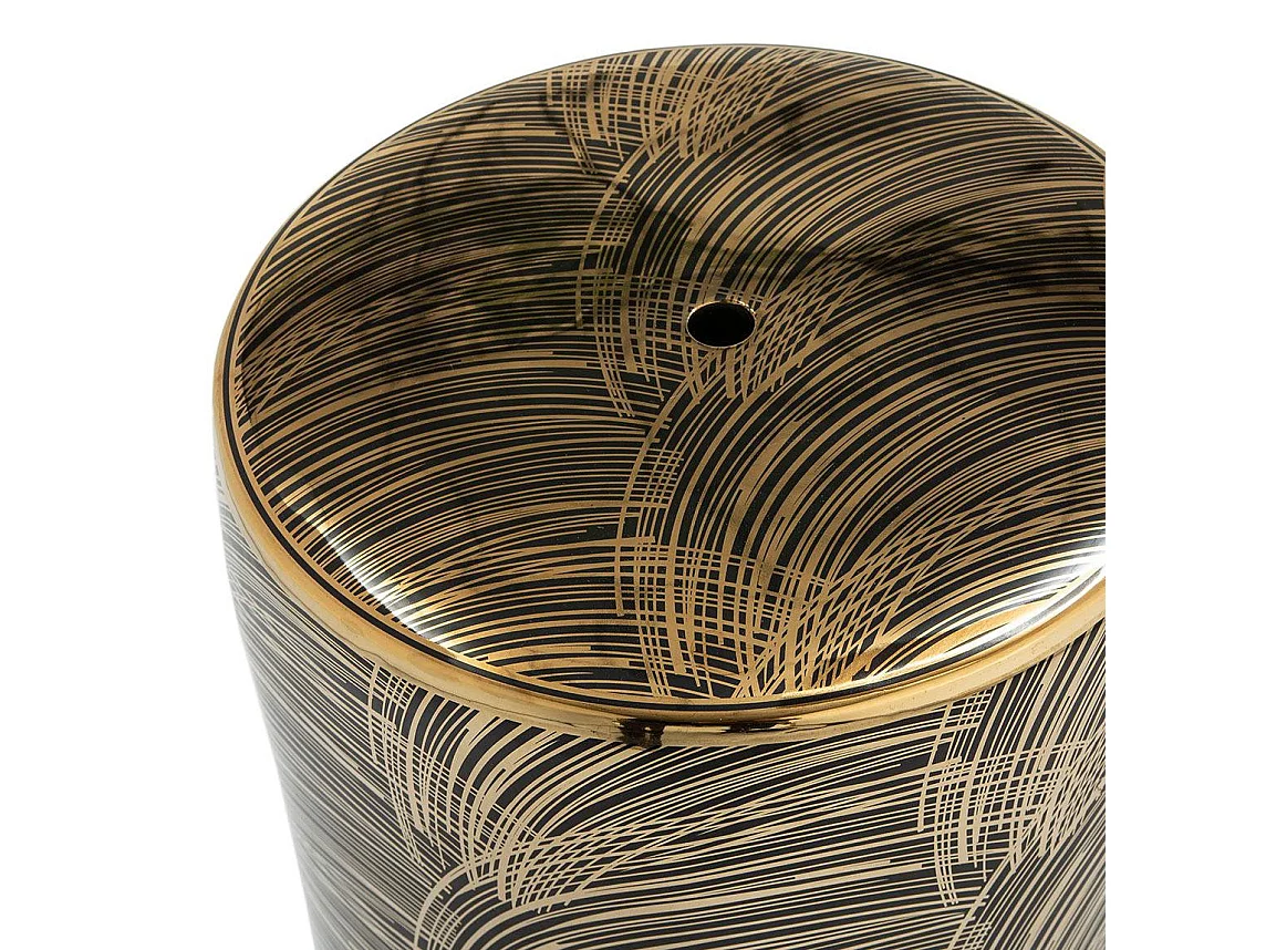 Tabouret bas rond céramique noir et doré