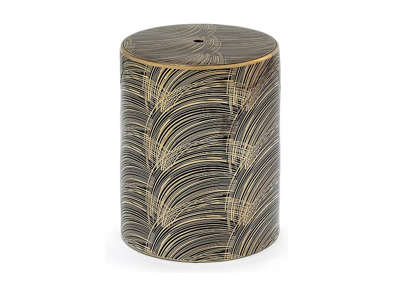 Tabouret bas rond céramique noir et doré