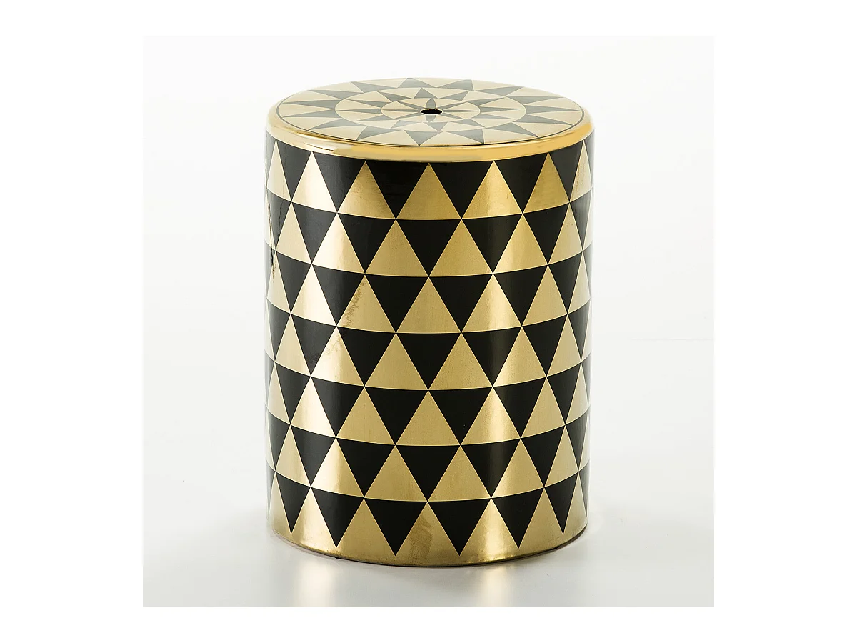 Tabouret bas rond céramique noir et doré Jaizy