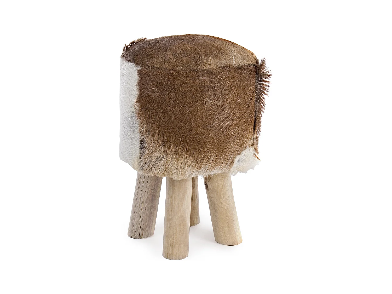 Tabouret en teck avec assise en cuir bicolore Maia - Lot de 2