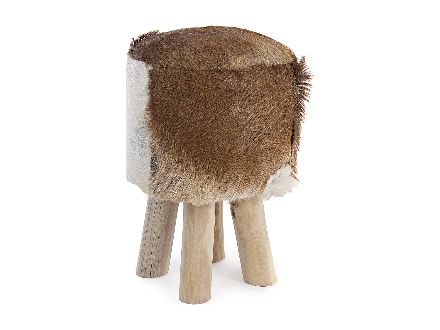 Tabouret en teck avec assise en cuir bicolore Maia - Lot de 2