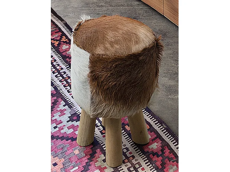 Tabouret en teck avec assise en cuir bicolore Maia - Lot de 2