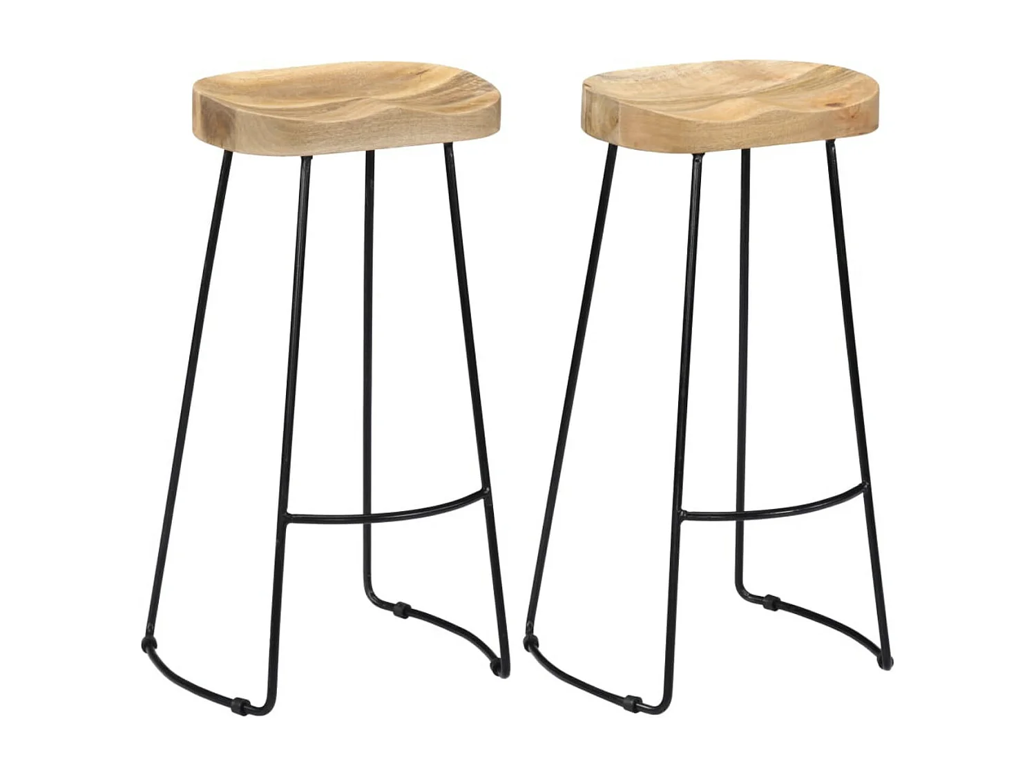 Tabouret manguier massif clair et métal Bord H 52cm - Lot de 2