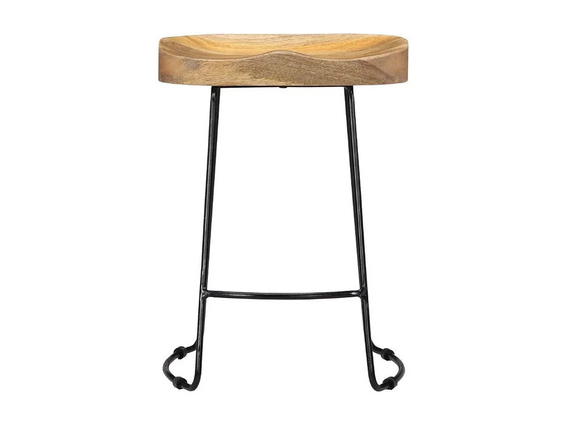 Tabouret manguier massif clair et métal Bord H 52cm - Lot de 2