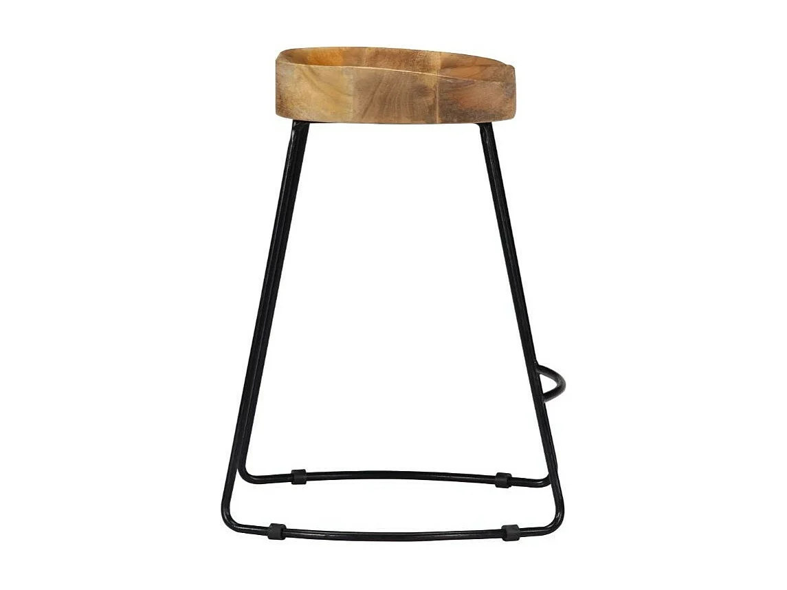 Tabouret manguier massif clair et métal Bord H 52cm - Lot de 2