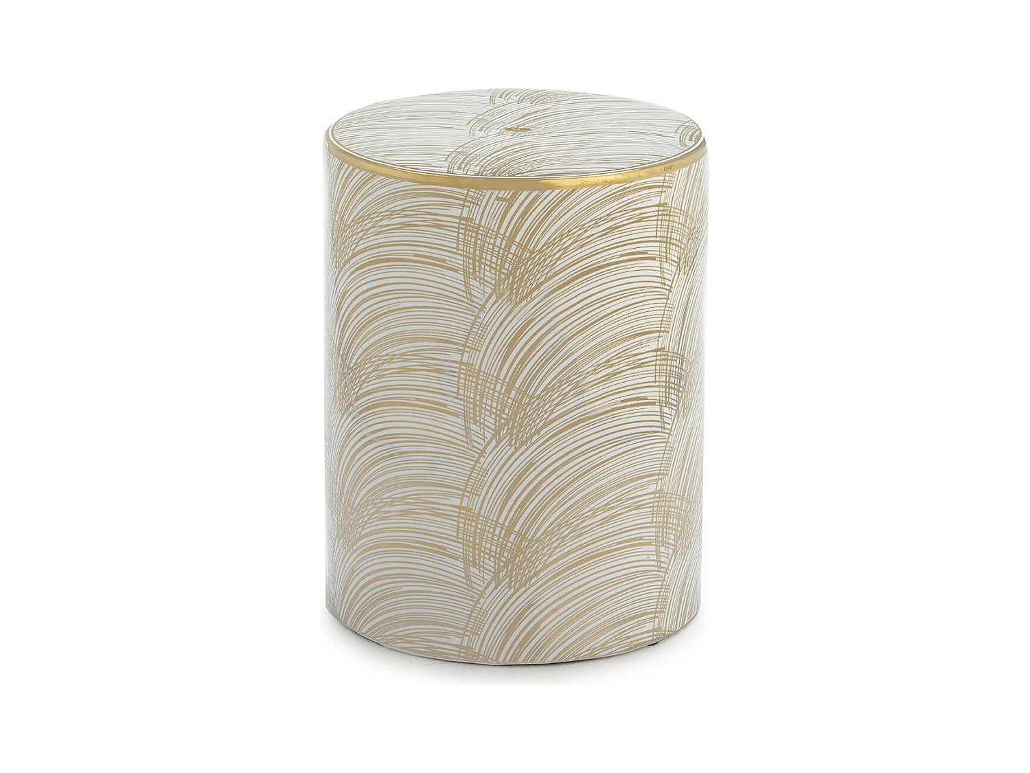 Tabouret bas rond céramique blanc et doré Souly