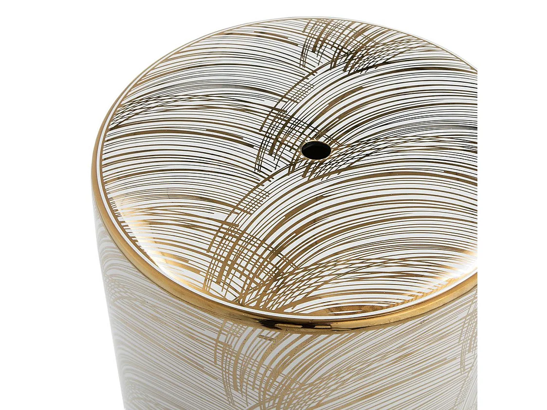 Souly lage ronde kruk van wit en goud keramiek