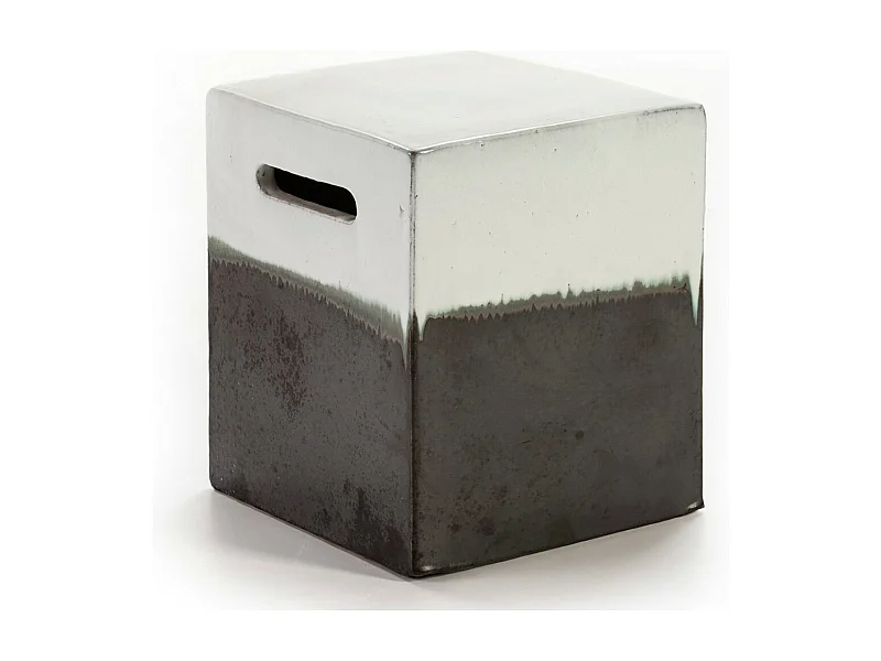 Tabouret bas carré grès blanc et gris