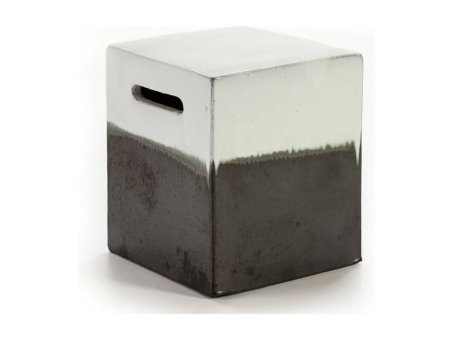 Tabouret bas carré grès blanc et gris