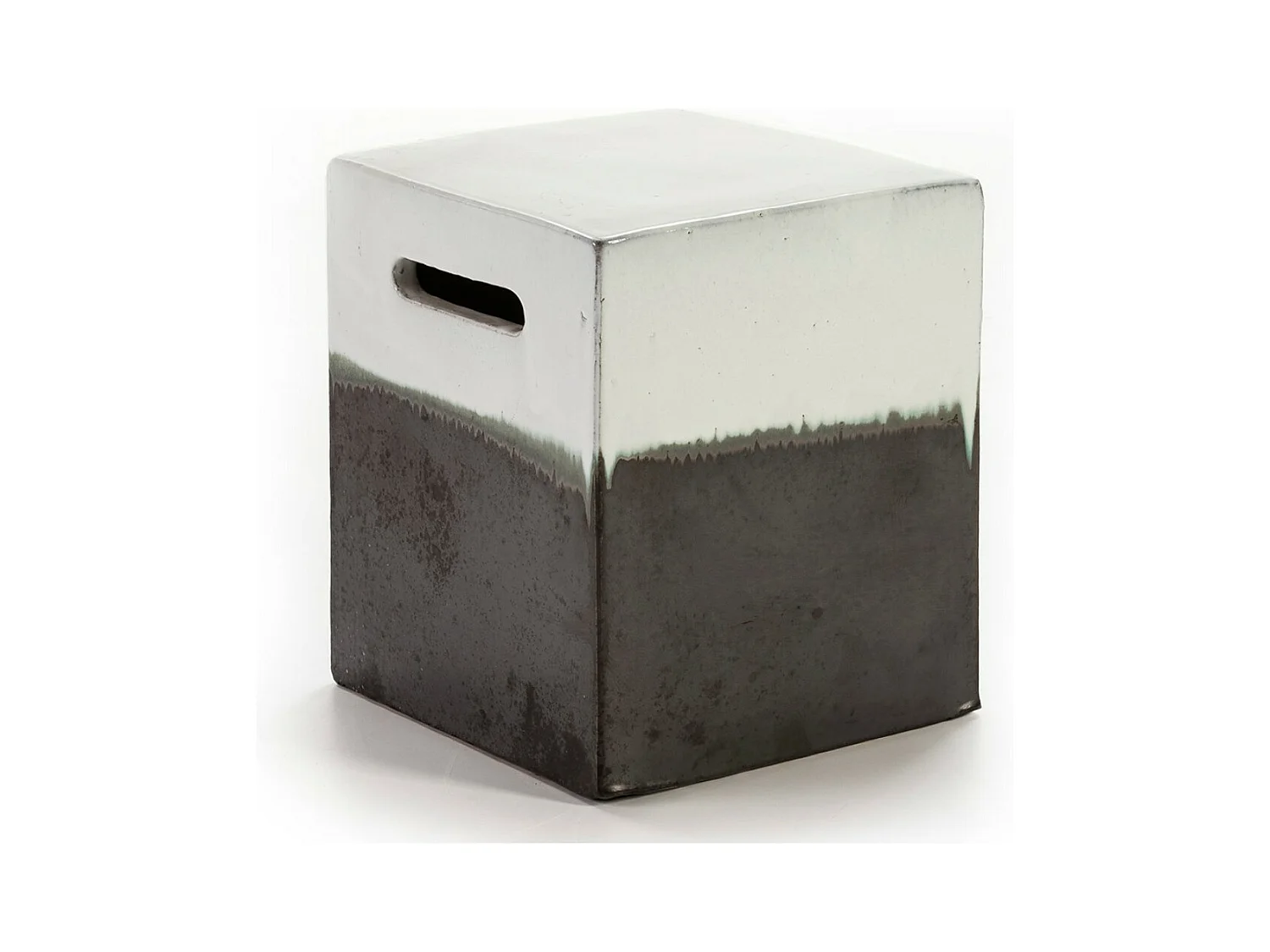 Tabouret bas carré grès blanc et gris