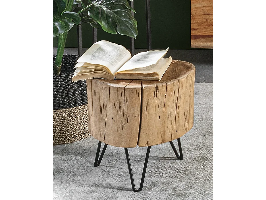 Tabouret en bois d'acacia et pieds en acier Amaly - Lot de 2
