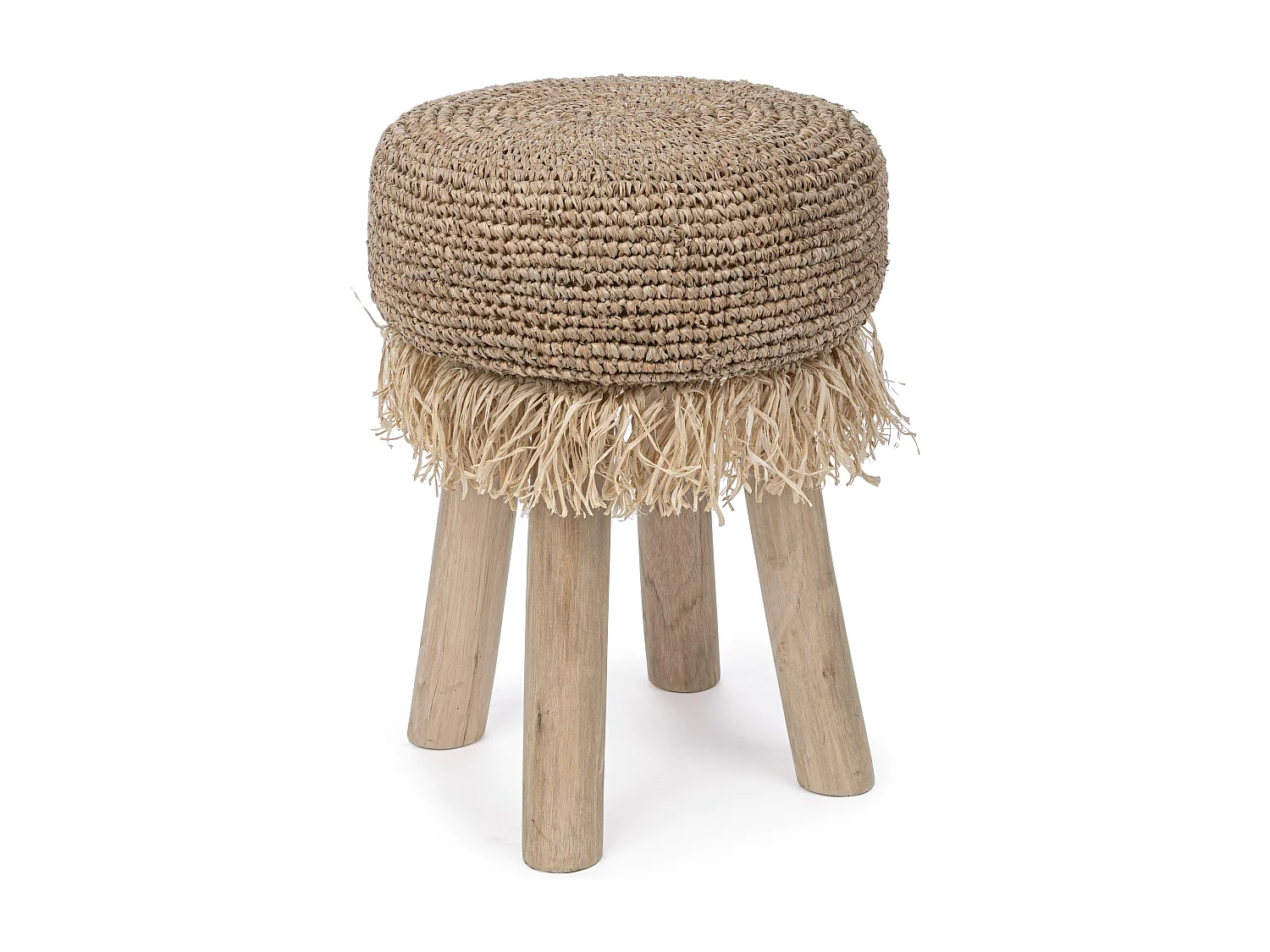 Tabouret en teck avec tissage en sisal Linda - Lot de 2
