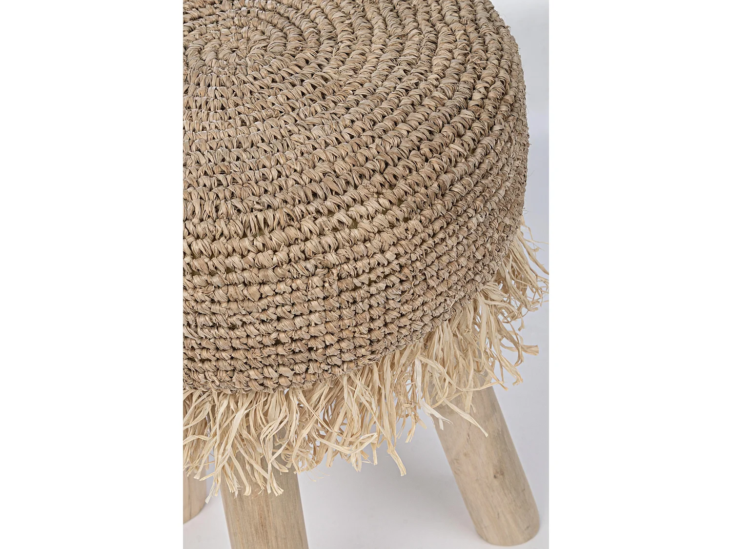 Tabouret en teck avec tissage en sisal Linda - Lot de 2