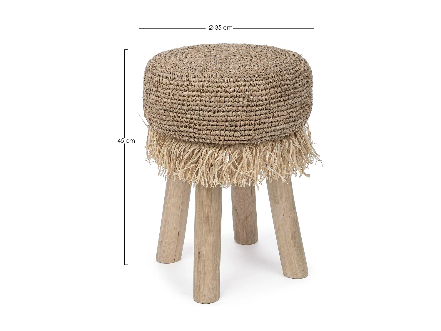 Tabouret en teck avec tissage en sisal Linda - Lot de 2