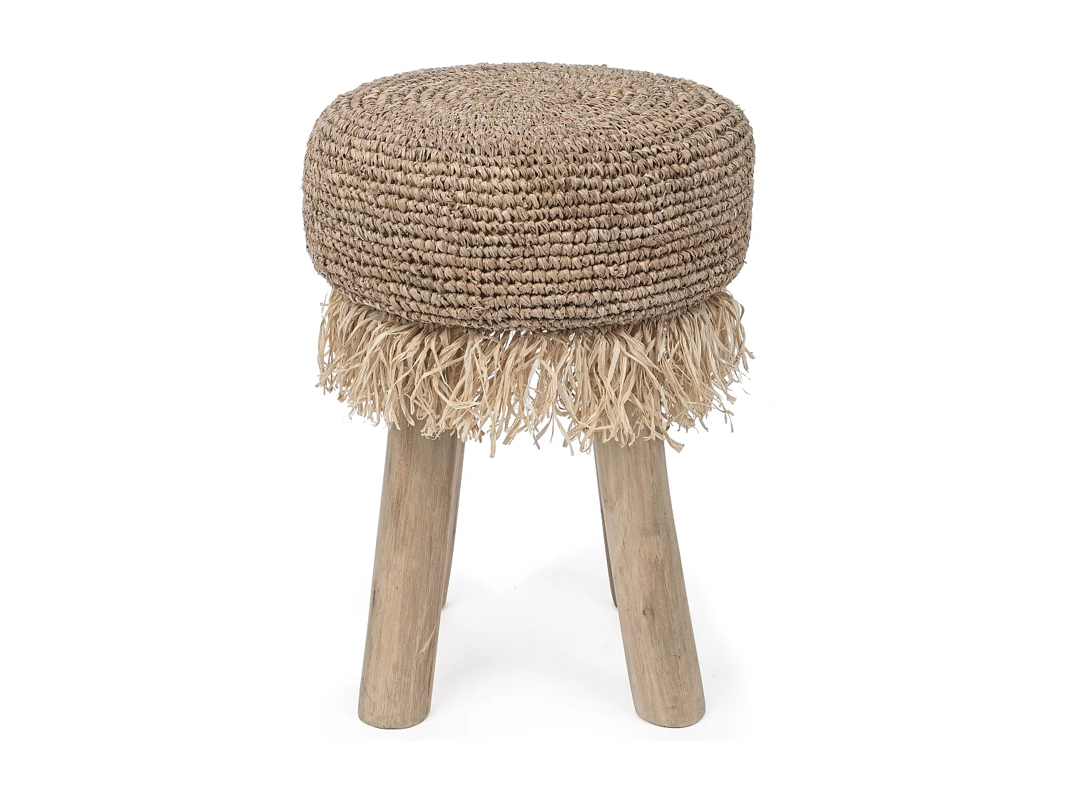 Tabouret en teck avec tissage en sisal Linda - Lot de 2
