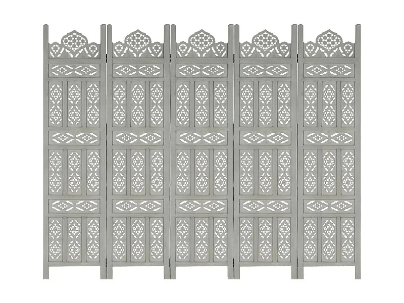 Cloison de séparation 5 panneaux Gris 200x165 Bois manguier 2