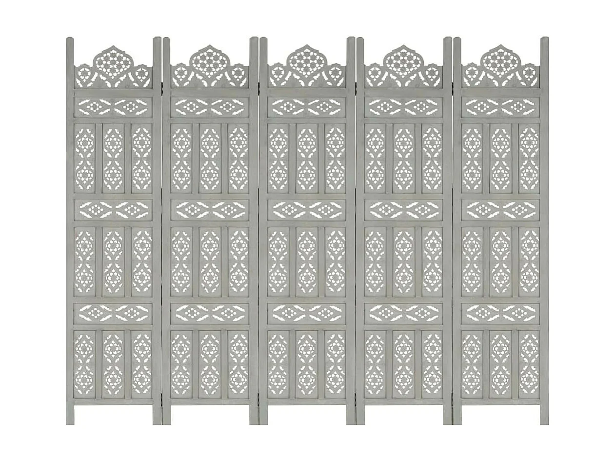 Cloison de séparation 5 panneaux Gris 200x165 Bois manguier 2