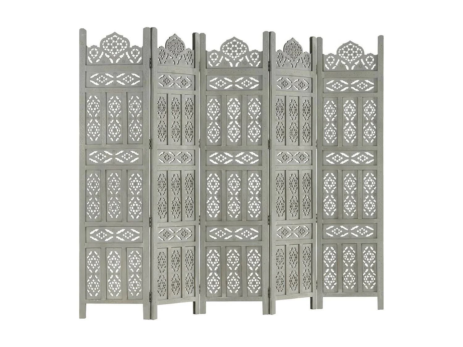 Cloison de séparation 5 panneaux Gris 200x165 Bois manguier 2