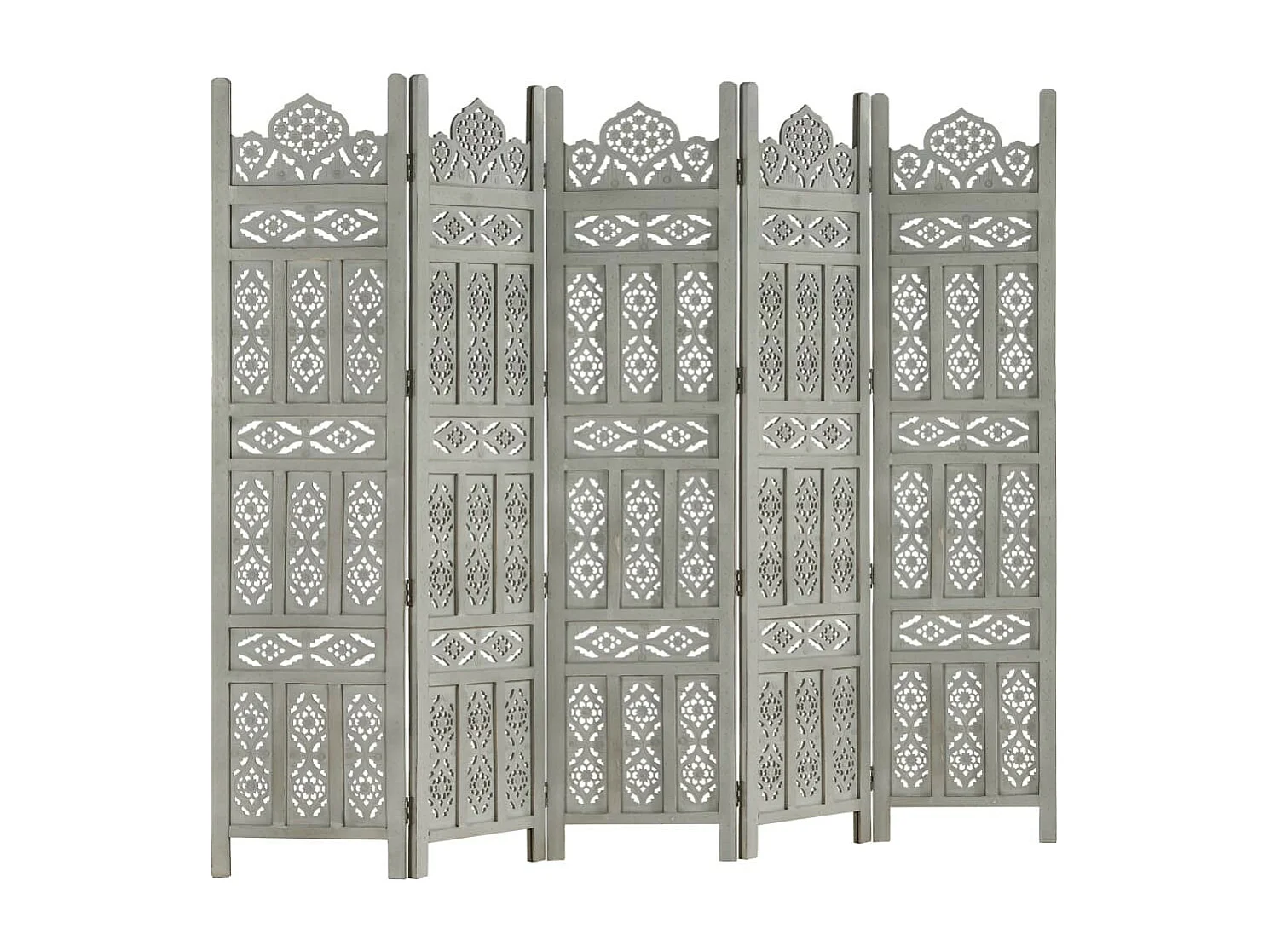 Cloison de séparation 5 panneaux Gris 200x165 Bois manguier 2