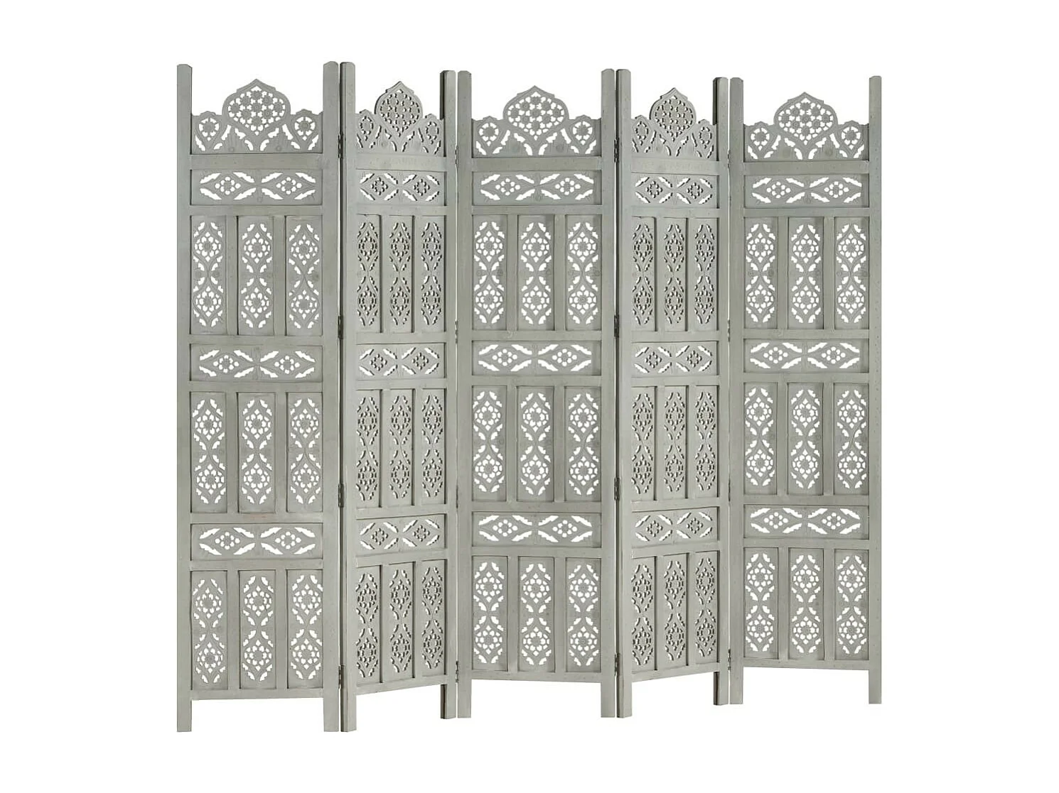 Cloison de séparation 5 panneaux Gris 200x165 Bois manguier 2