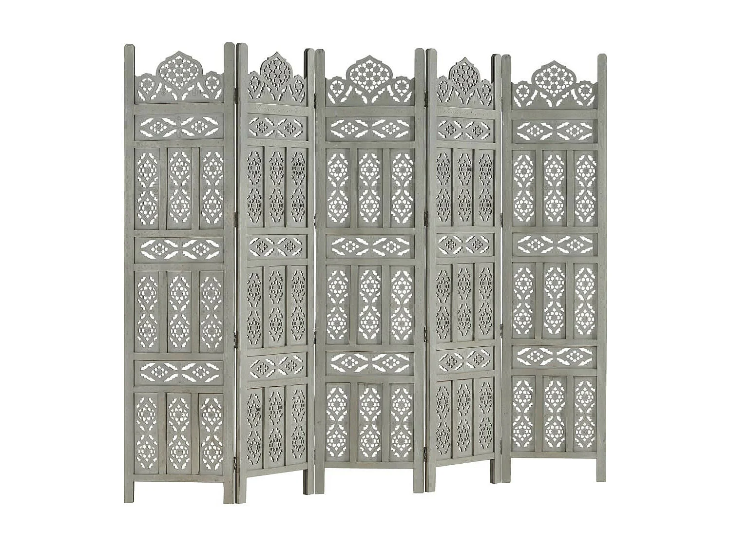 Cloison de séparation 5 panneaux Gris 200x165 Bois manguier 2