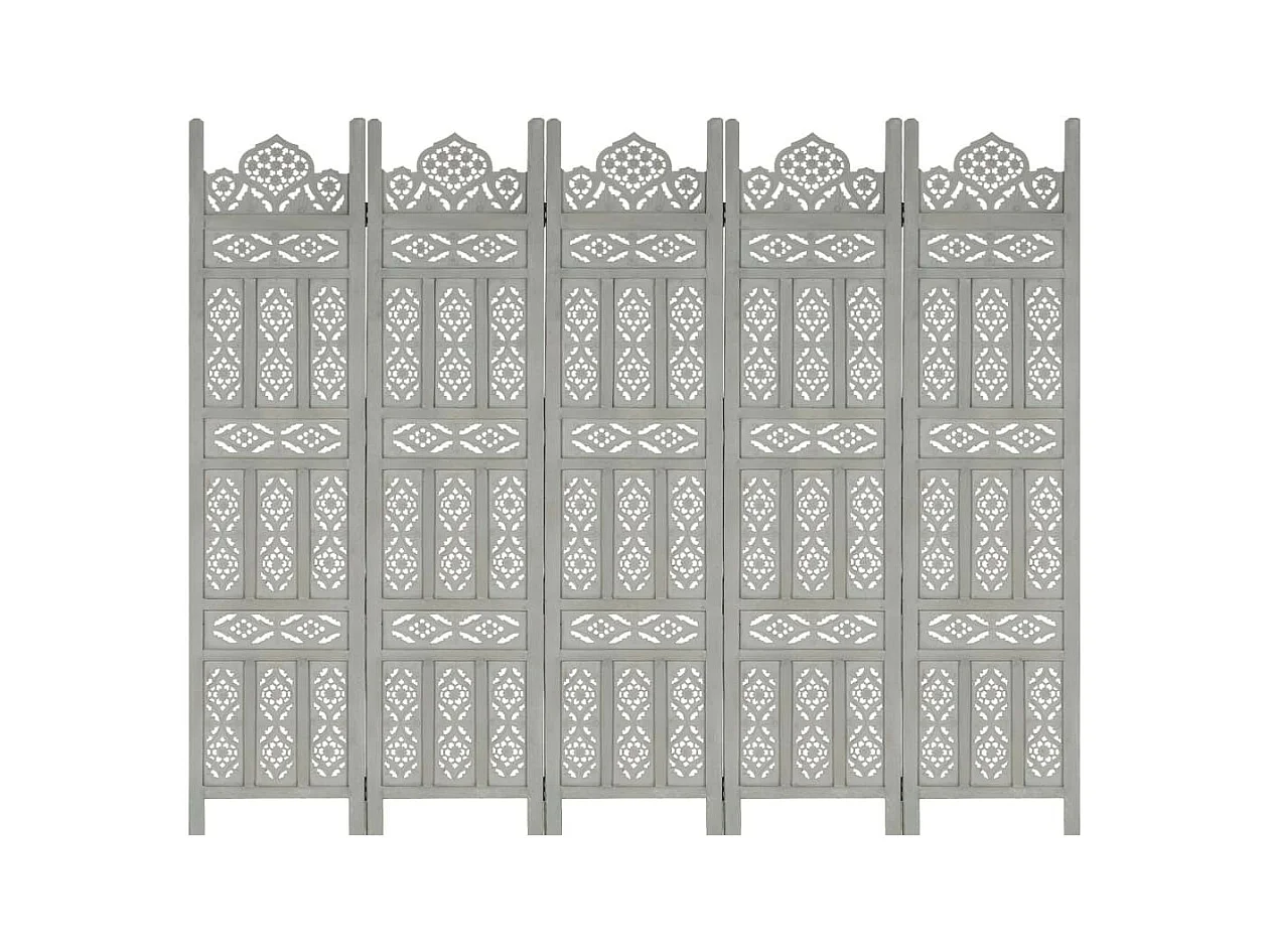 Cloison de séparation 5 panneaux Gris 200x165 Bois manguier 2