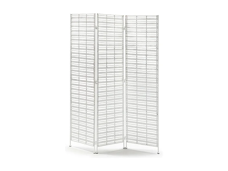 Biombo de 3 hojas de mimbre blanco y metal