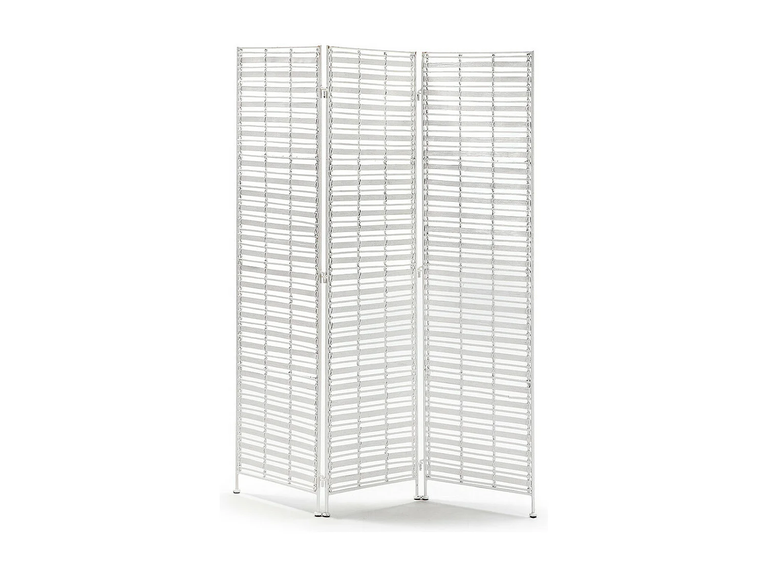 Biombo de 3 hojas de mimbre blanco y metal