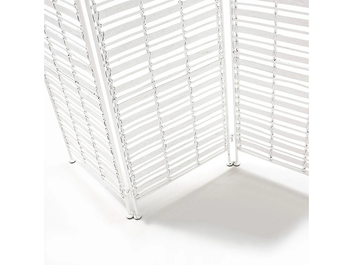Biombo de 3 hojas de mimbre blanco y metal