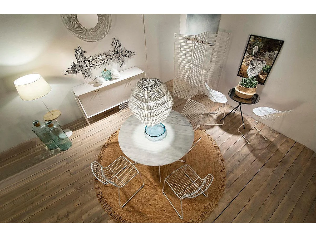 Biombo de 3 hojas de mimbre blanco y metal