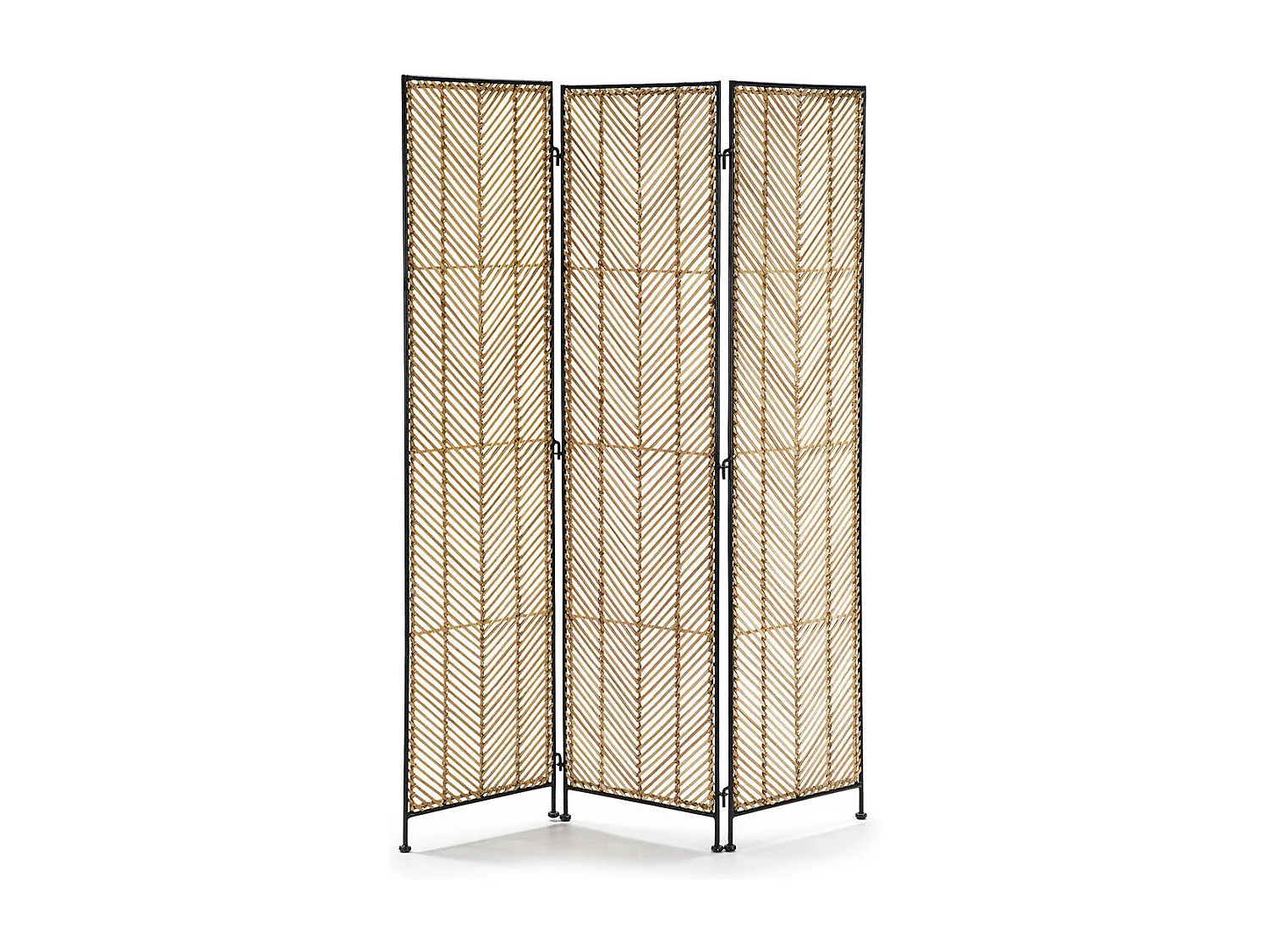 Scherm van natuurlijk riet en zwart metaal met 3 panelen