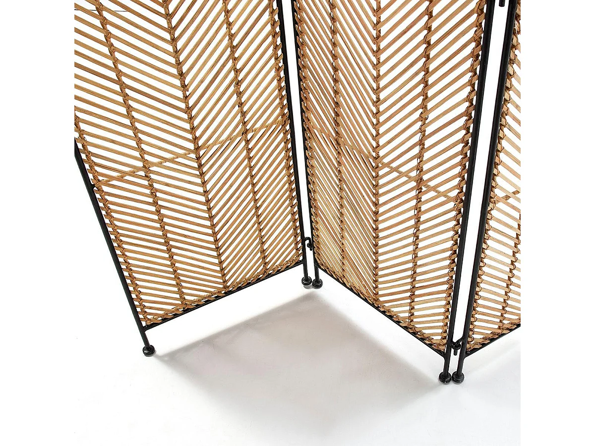 Scherm van natuurlijk riet en zwart metaal met 3 panelen