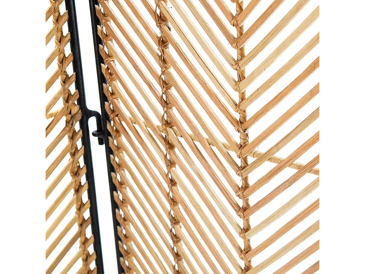 Paravent 3 volets osier naturel et métal noir