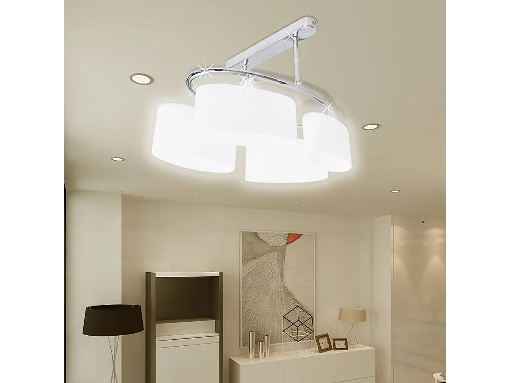 Plafonnier avec abat-jour en verre pour 4 ampoules E14