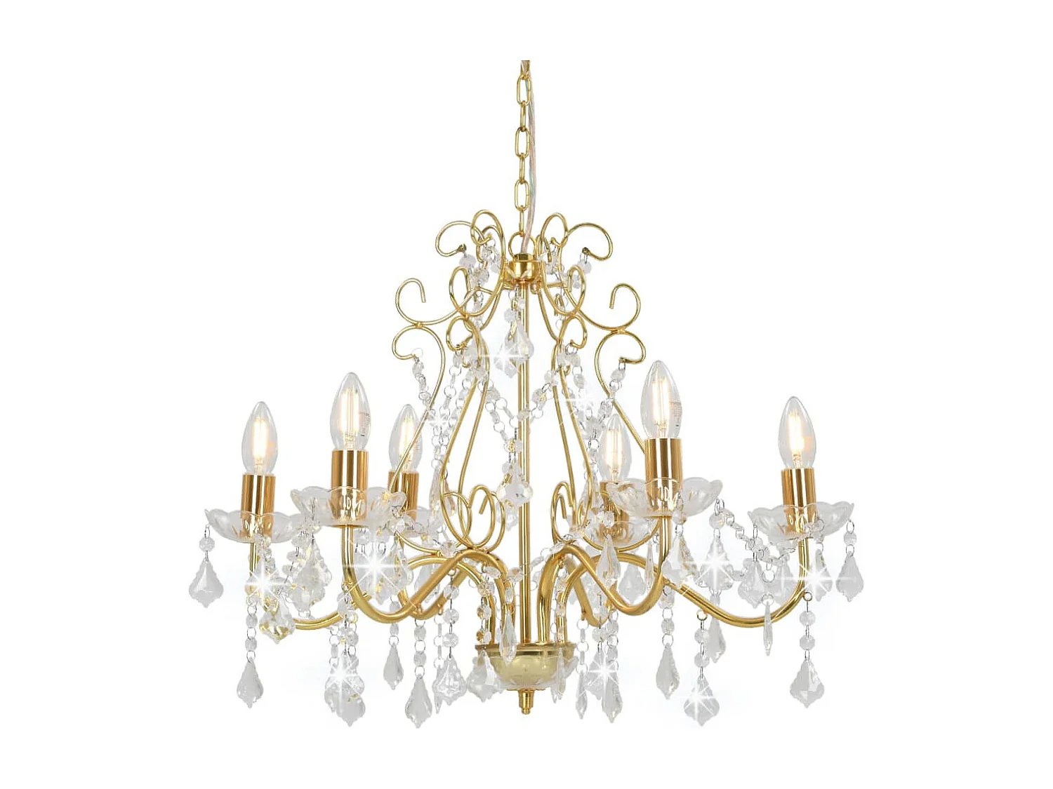 Lustre avec perles de cristal Doré Rond 6 x E14