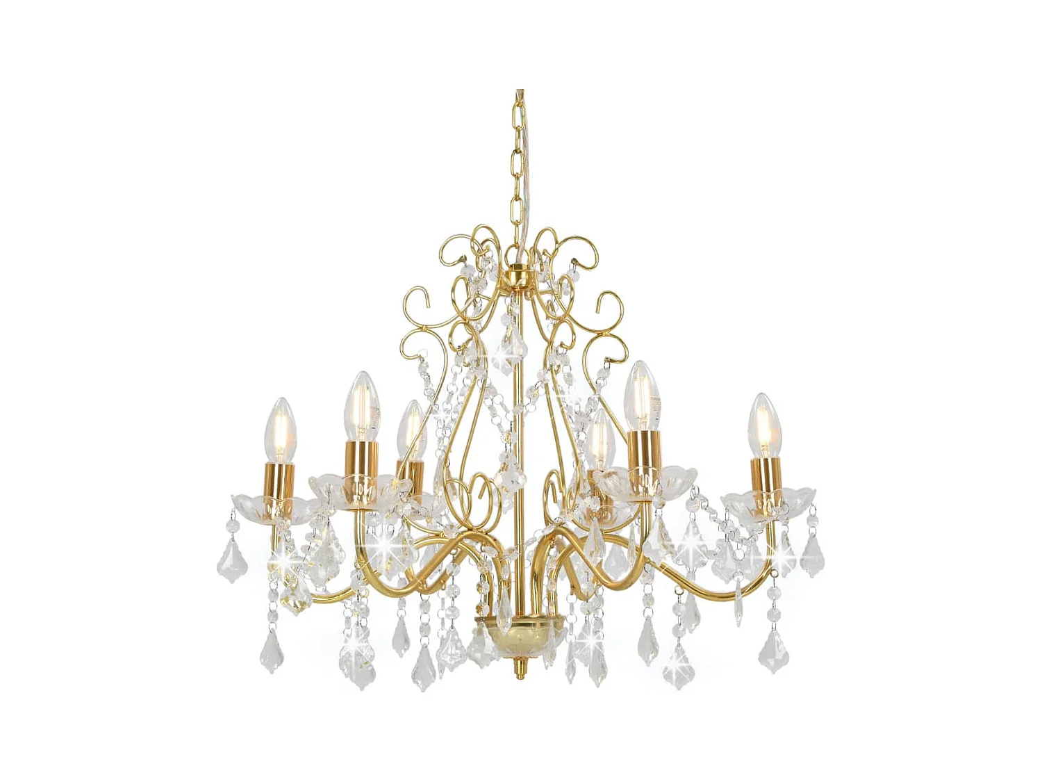 Lustre avec perles de cristal Doré Rond 6 x E14