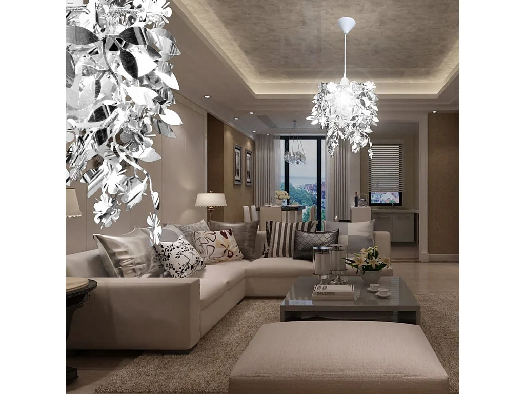 Lustre suspendu à feuilles paillette 21,5x30 Argenté