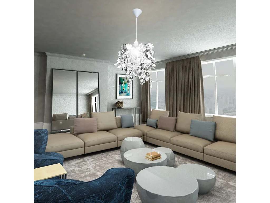 Lustre suspendu à feuilles paillette 21,5x30 Argenté