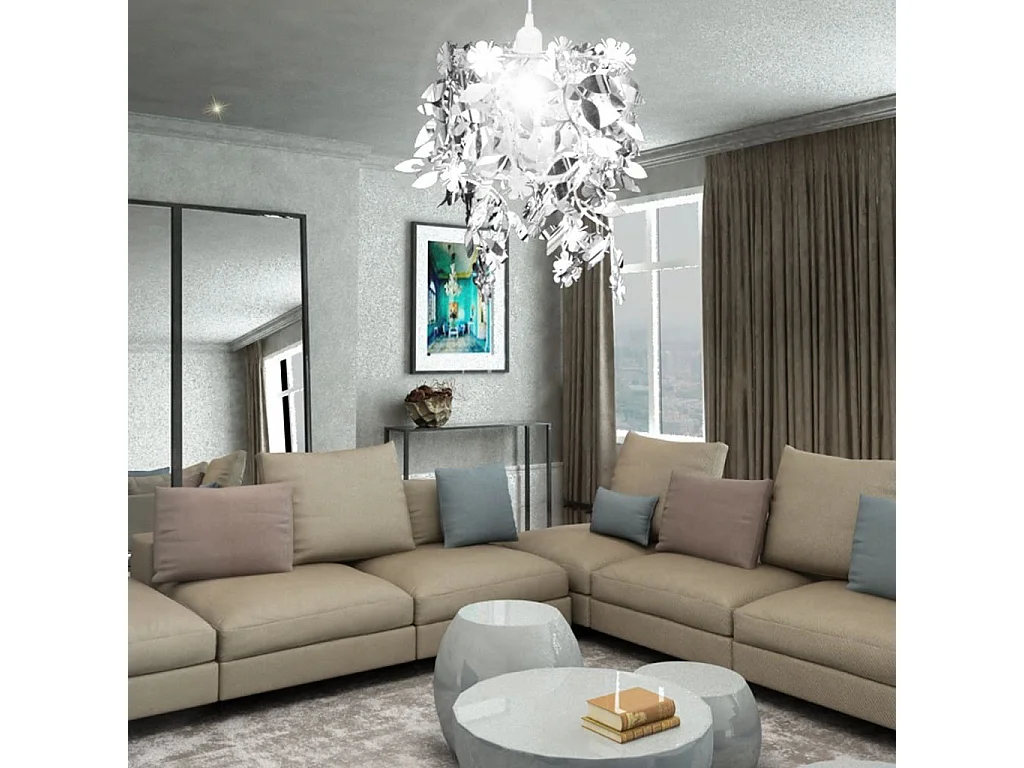 Lustre suspendu à feuilles paillette 21,5x30 Argenté