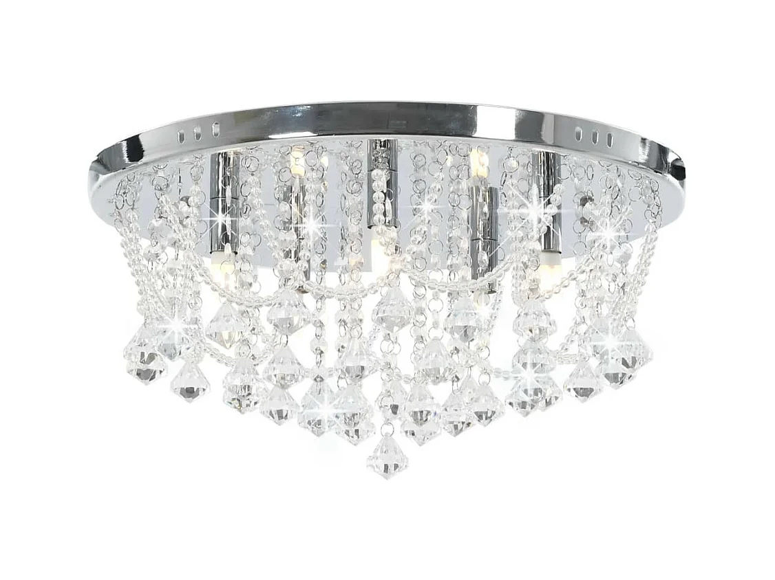 Plafonnier avec perles de cristal Argenté Rond 4 ampoules G9 2